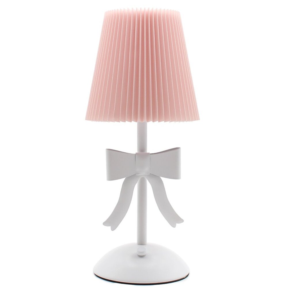 Pink Pleated Touch Lamp with White Bow Detail – Portable and Rechargeable LED